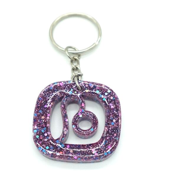 Violet Galactic Glitter ZODIAC Charm Keychain - Picture 8 of 9